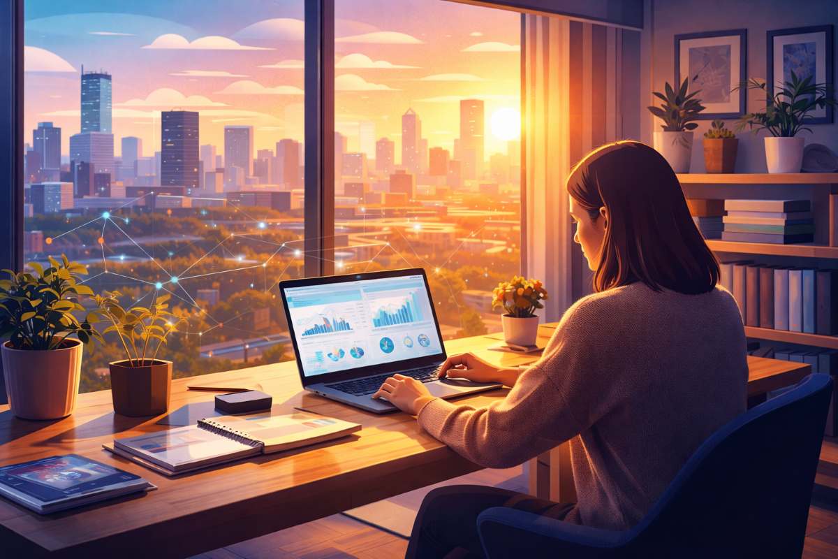 A person working remotely on a laptop.