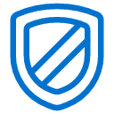 A blue outline of a shield with two diagonal lines across its center, symbolizing protection or security, on a light gray background.