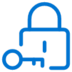 Blue outline of a padlock and a key on a light gray background, symbolizing security or access.