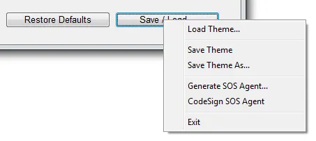 Menu showing options to Load Theme