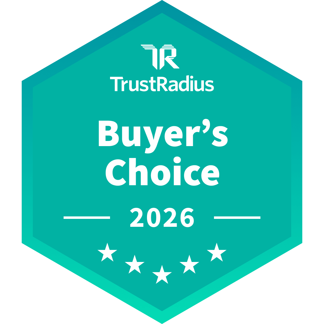 Teal TrustRadius award badge labeled ‘Buyer’s Choice 2026’ with star icons along the bottom.