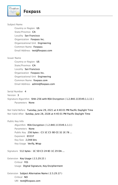 Screenshot of a PKI certificate