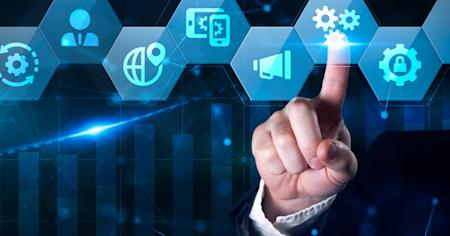 Digital interface with icons representing network automation.