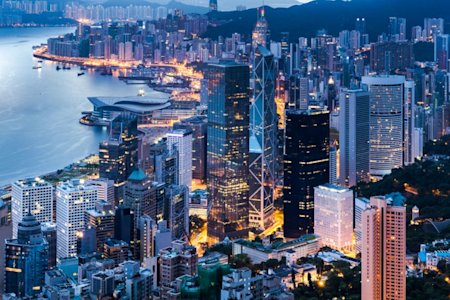 Hong Kong skyline with towering buildings