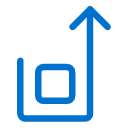 A blue upward arrow curves around a square, symbolizing growth, increase, or upward progress on a light gray background.