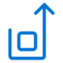 A blue upward arrow curves around a square, symbolizing growth, increase, or upward progress on a light gray background.
