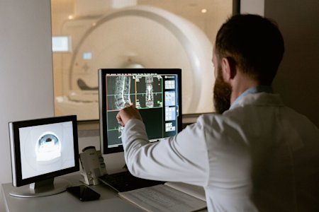 A computer in a hospital showing the results of a CT scan.