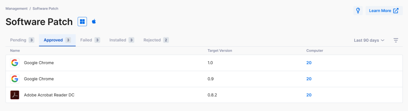 Viewing third-party application updates approved for deployment.