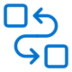 A blue icon showing two squares connected by a winding line with arrows at each end, indicating a process or workflow between the two squares on a light background.