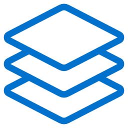 A blue icon of three stacked, slightly offset rectangles outlined in blue, resembling layers or sheets on a light gray background.