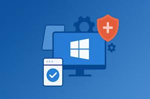 A computer and phone with patching and security icons, illustrating patch management with Splashtop AEM to enhance Microsoft Intune.