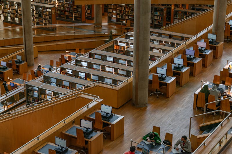 A university library with rows of computers.