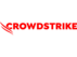 The image shows the CrowdStrike logo with the word CROWDSTRIKE in bold red uppercase letters and three red wing-like streaks to the left. The background is light gray.