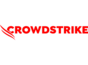 The image shows the CrowdStrike logo with the word CROWDSTRIKE in bold red uppercase letters and three red wing-like streaks to the left. The background is light gray.