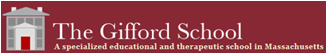 Logo for The Gifford School, featuring a white building icon and the text: “The Gifford School. A specialized educational and therapeutic school in Massachusetts” on a maroon background.