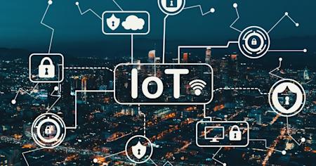 An IoT (Internet of things) network in front of a city at night time.