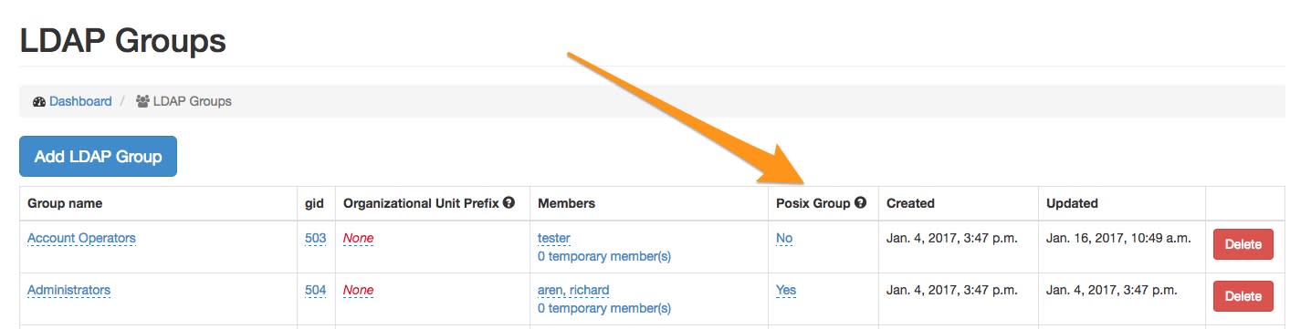 Posix Group specifications screenshot