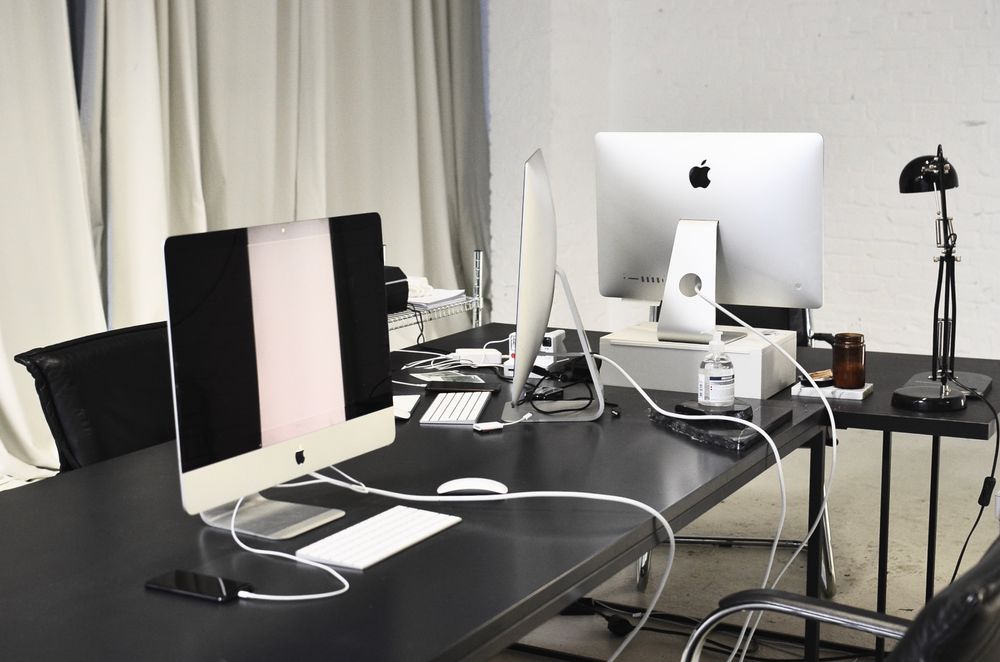 Work computers in an office.