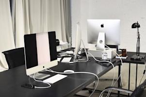 Work computers in an office.