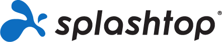 The Splashtop logo features a blue abstract splash icon to the left of the word splashtop written in bold, black lowercase letters on a light background.
