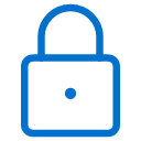 A simple blue padlock icon with a circular keyhole, displayed on a light gray background.