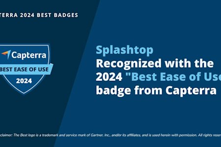 Splashtop recognized with 2024 "Best Ease of Use" badge from Capterra.