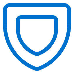 A simple blue shield icon with a double outline on a light gray background, symbolizing protection or security.