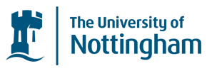 The logo of The University of Nottingham, featuring a stylized blue castle tower next to the universitys name in blue text on a white background.