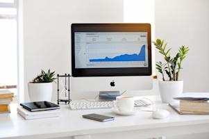 A desktop computer at a workstation.
