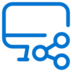 A blue icon of a computer monitor with three connected nodes forming a share symbol in the bottom right corner.