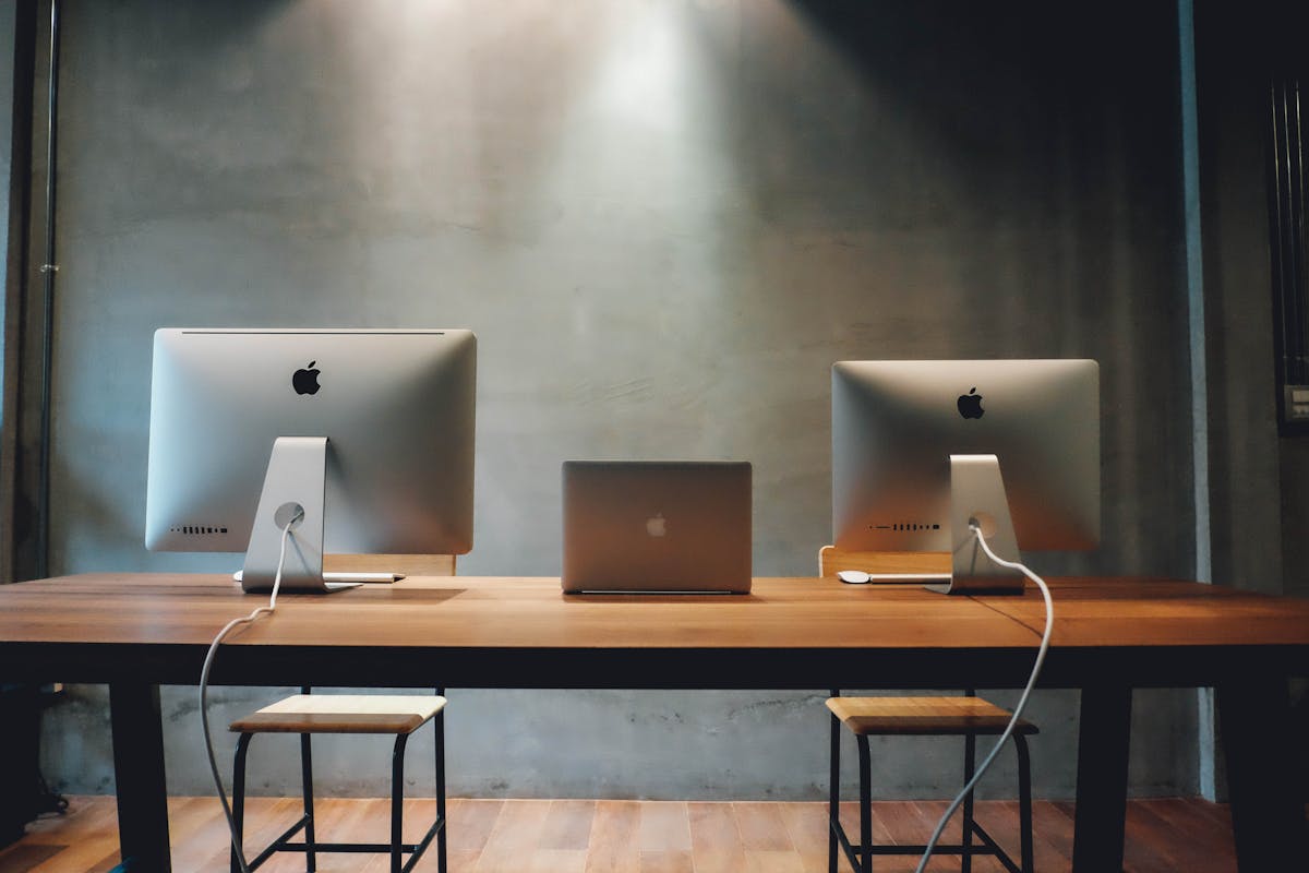Mac computers in an office.