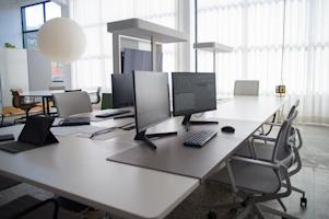 Computers in an office.