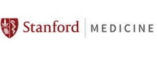 Stanford Medicine logo with a red shield featuring a tree, a book, and a serpent, next to the words Stanford Medicine on a light gray background.