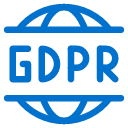 Blue GDPR text in bold capital letters, centered over a stylized globe outline, representing the General Data Protection Regulation and global data privacy.