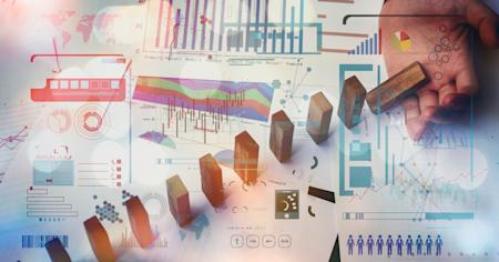 IT asset lifecycle management with data charts and domino effect.