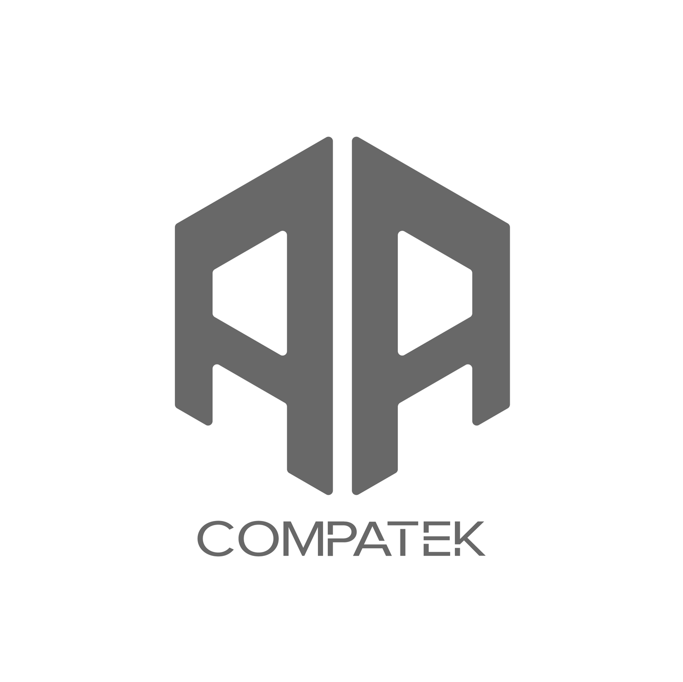 A gray geometric logo resembling two mirrored letter As with the word COMPATEK written in modern, uppercase font below on a white background.