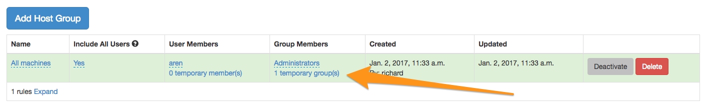 Groups with temporary members screenshot