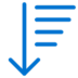 Blue downward arrow with three horizontal blue lines of decreasing length on the right, suggesting a descending order or sorting icon, on a light gray background.