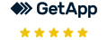 five gold stars (five-star rating) under stylized “GetApp” text
