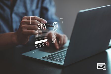 An employee using multi-factor-authentication (MFA) to access his computer.