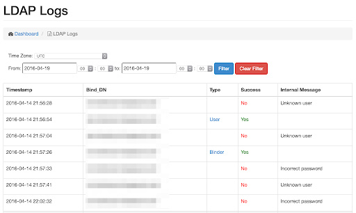 Screenshot of the LDAP logs feature