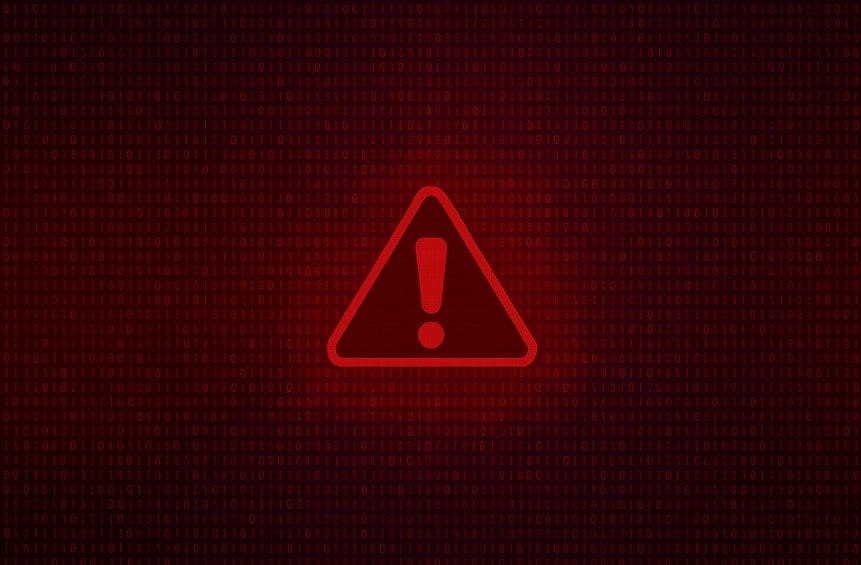 A large red exclamation point over red code