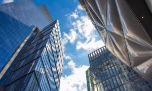 Office buildings towering in the sky.