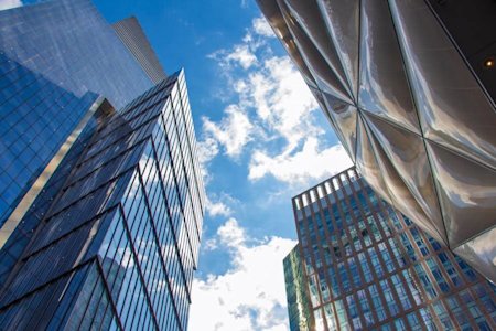 Office buildings towering in the sky.