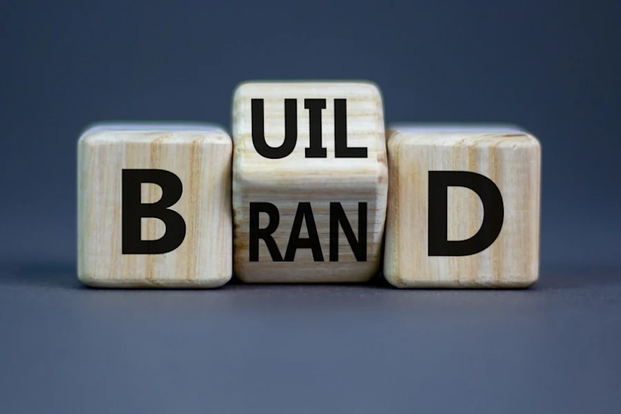 Words Build Brand formed with wooden blocks