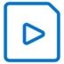 Blue outlined document icon with a triangular play button in the center, symbolizing a video file or media document, on a light gray background.