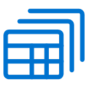 A blue icon of a table or spreadsheet with three overlapping rectangles in the background, suggesting multiple sheets or documents.