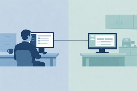 A healthcare worker remotely access another computer.