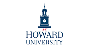 The Howard University logo featuring a blue clocktower with 1867 in red below it, and Howard University written in bold blue letters underneath with a red underline.