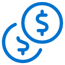 Blue outline drawings of two coins, each featuring a dollar sign in the center, on a light gray background.